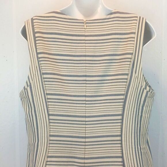 Greylin blue/cream stripped sleeveless Sheath dress with Fringe and tassels L - Picture 8 of 12